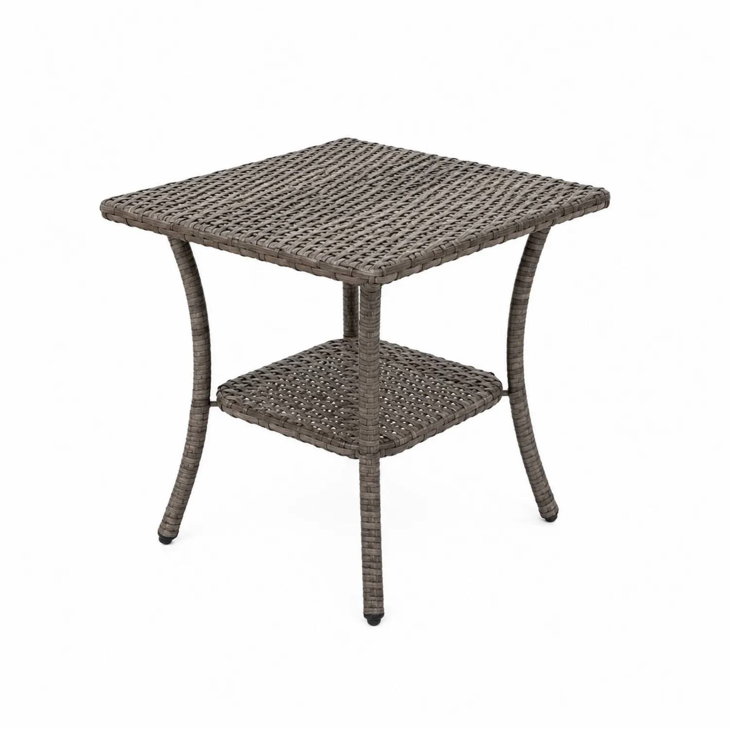 Table d'appoint en résine tressée Gris avec étagère