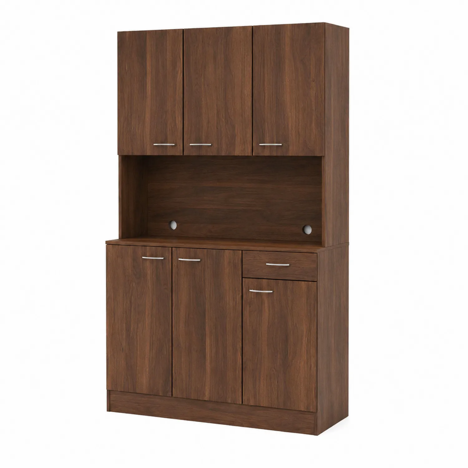 Buffet de cuisine en bois marron avec poignées en métal