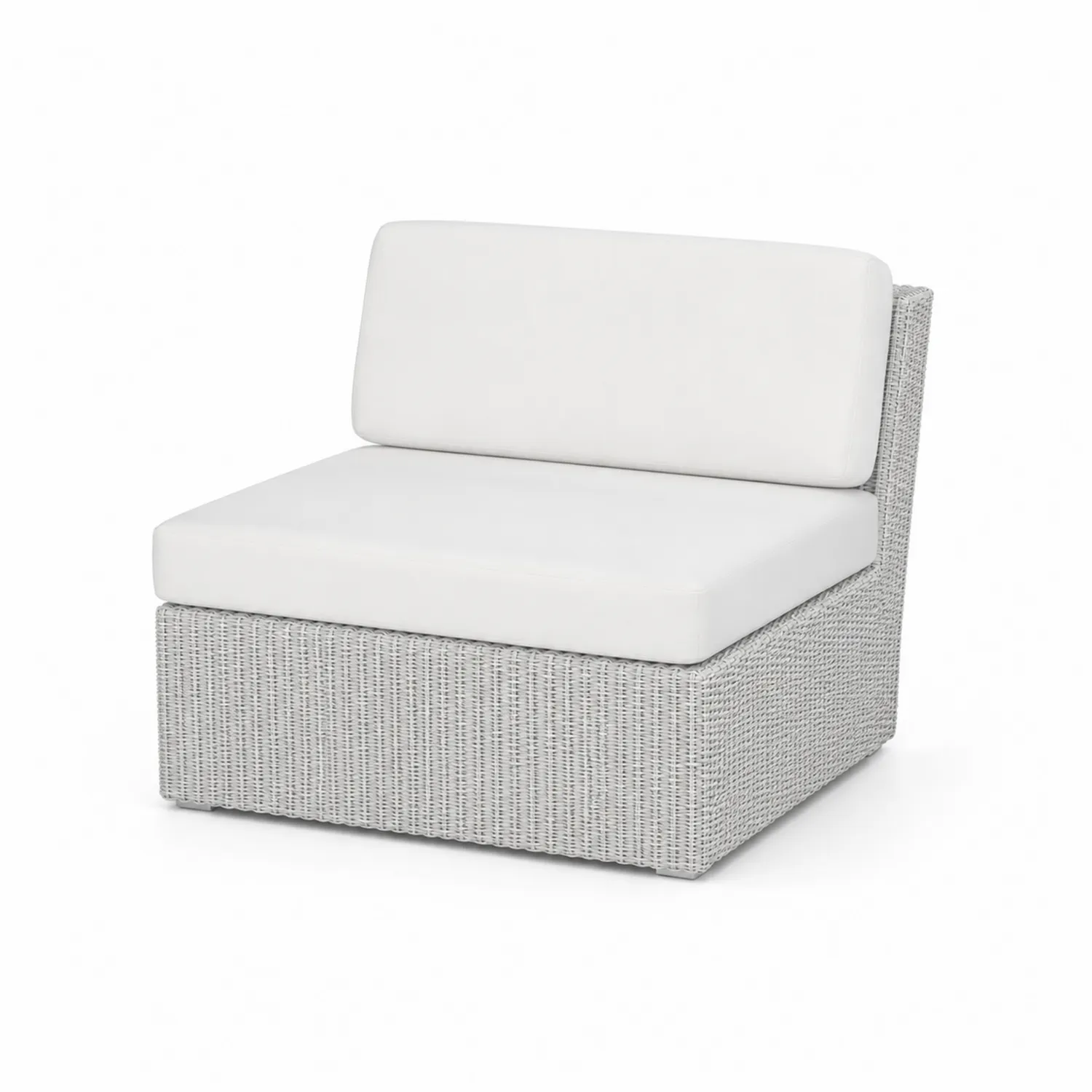 Fauteuil d'extérieur en résine tressée avec coussins blancs