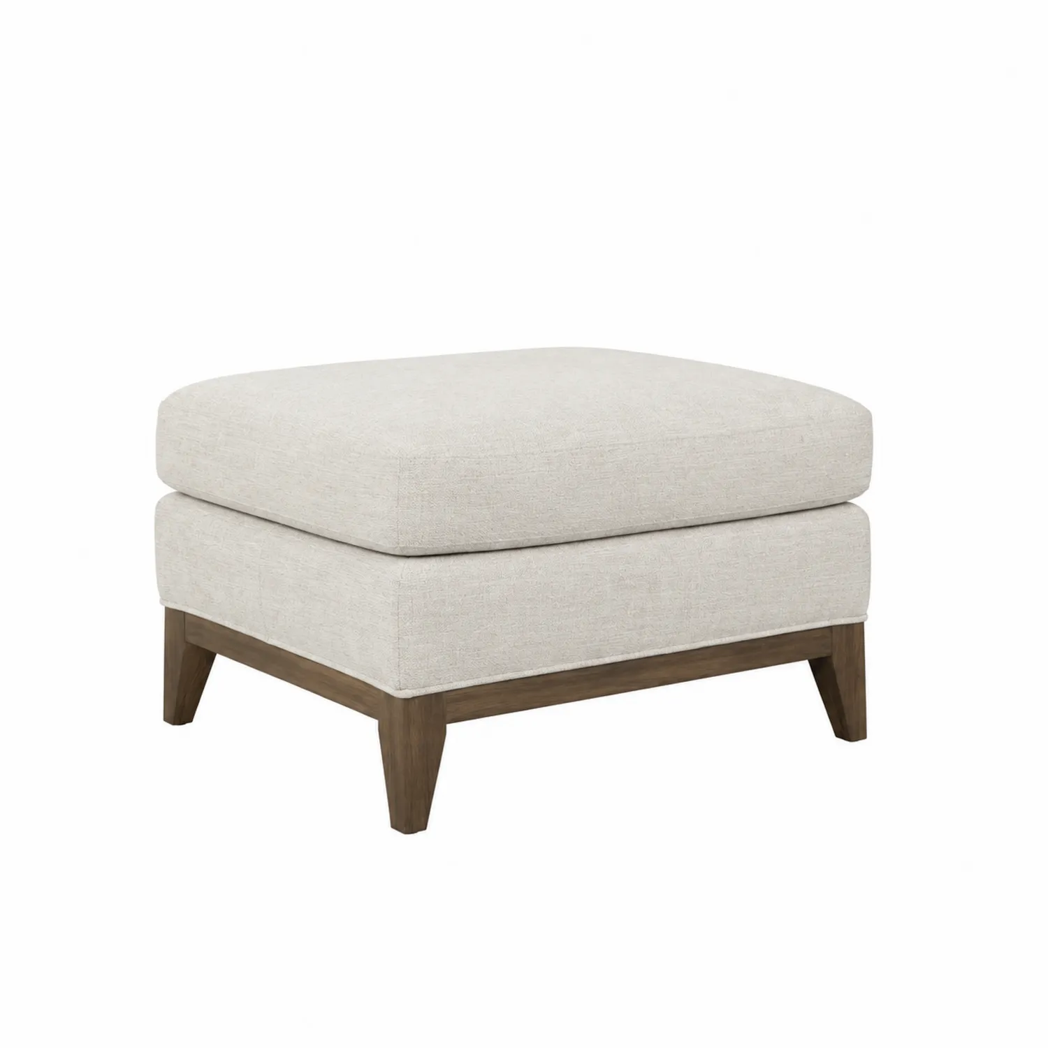 Pouf carré en lin beige avec structure en bois