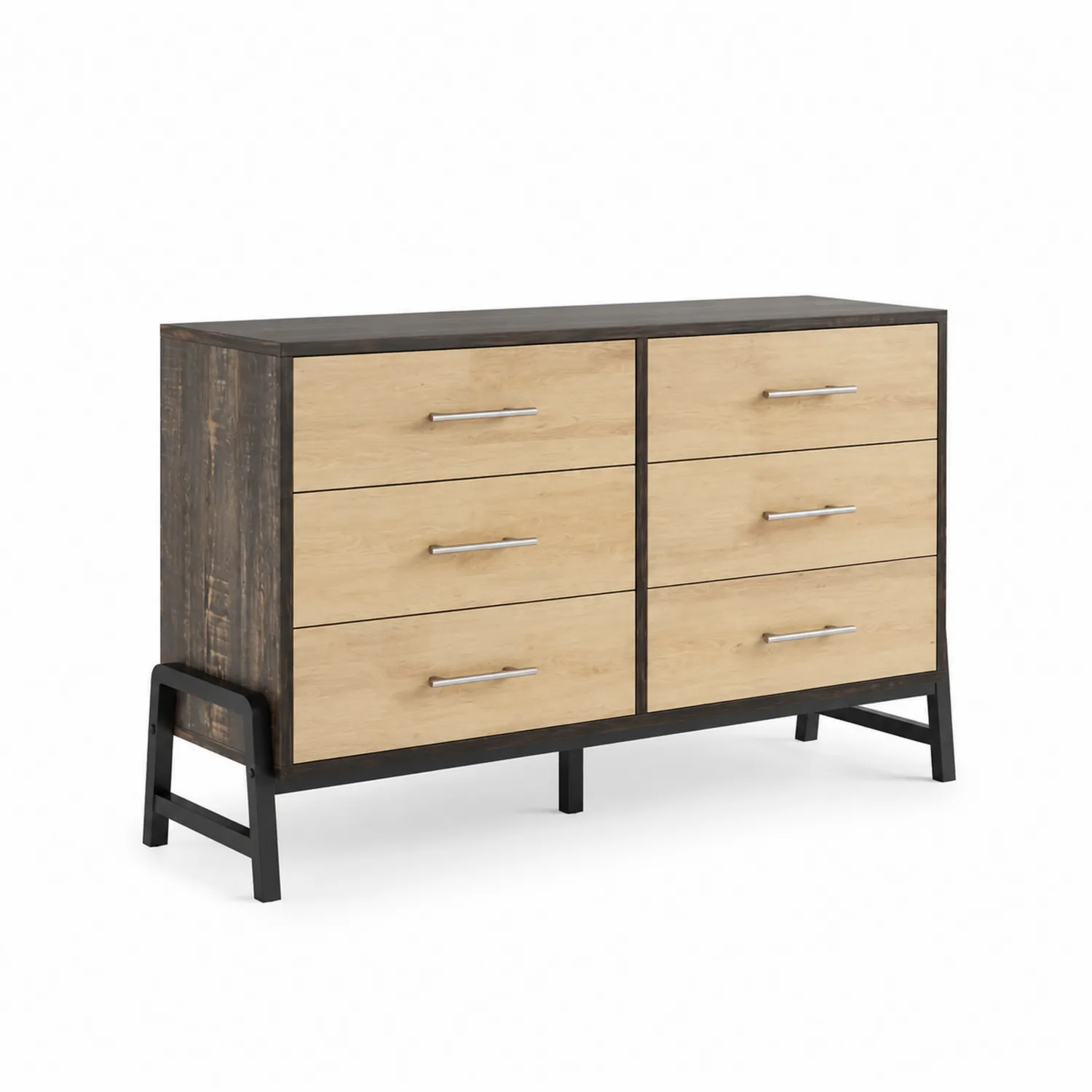Commode 6 tiroirs en bois et métal noir