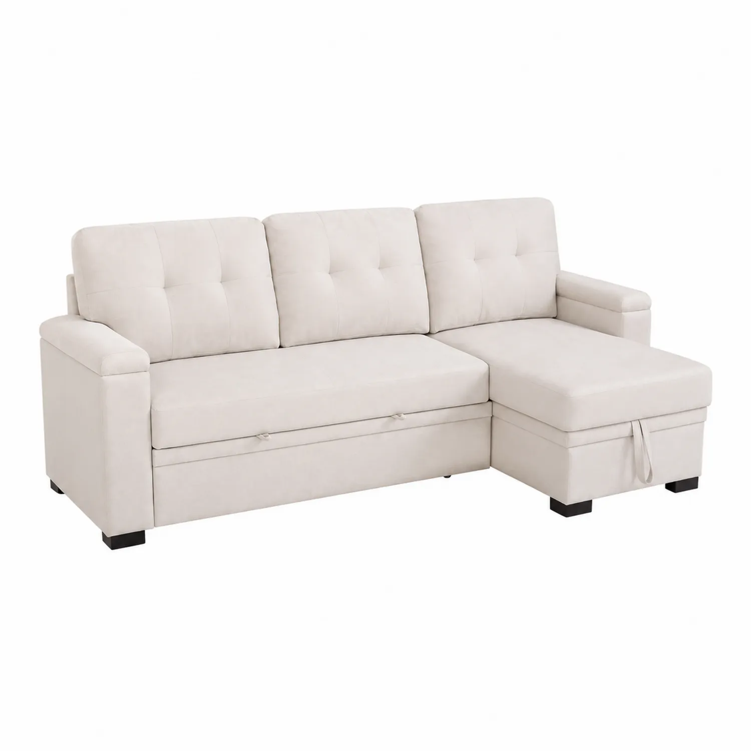 Canapé-lit sectionnel en tissu beige avec rangement
