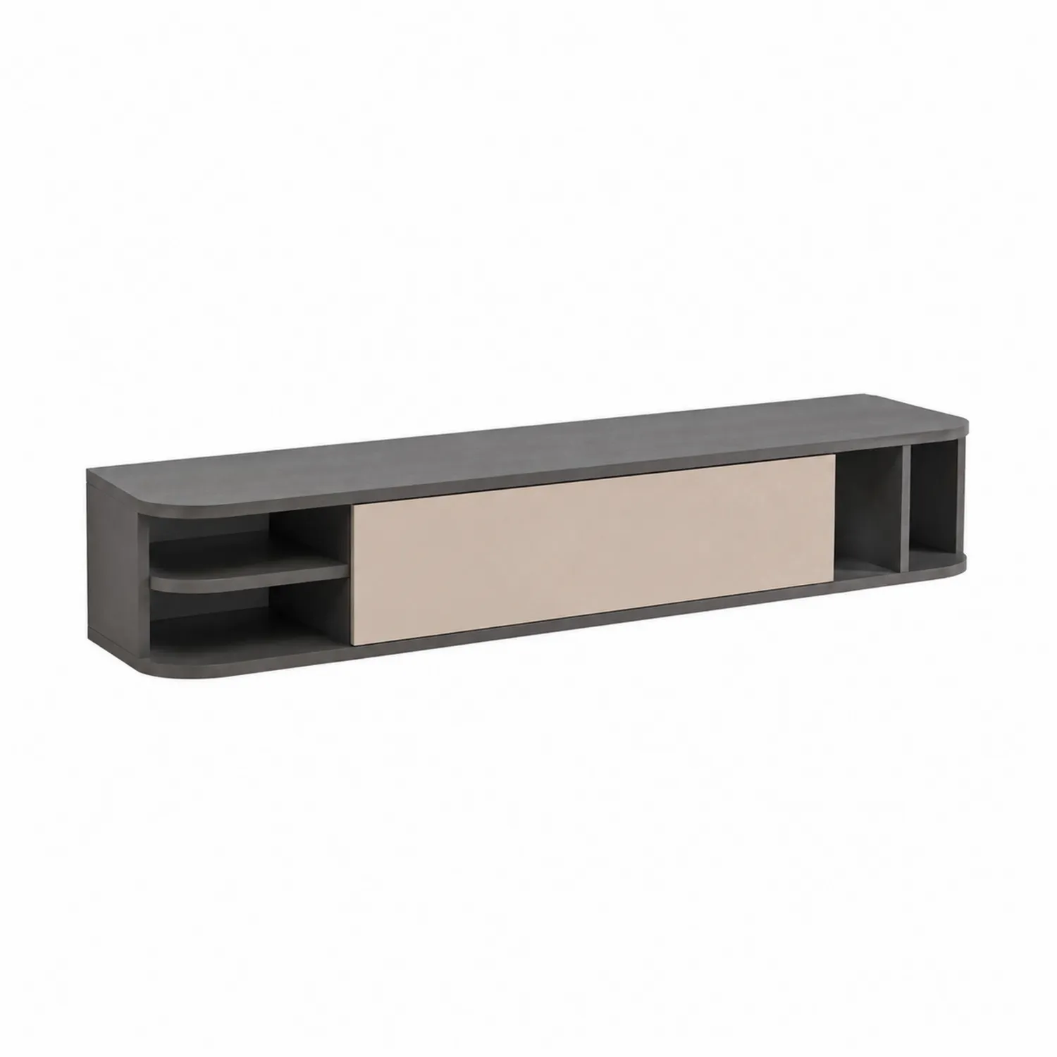 Meuble TV mural en bois gris avec porte coulissante beige