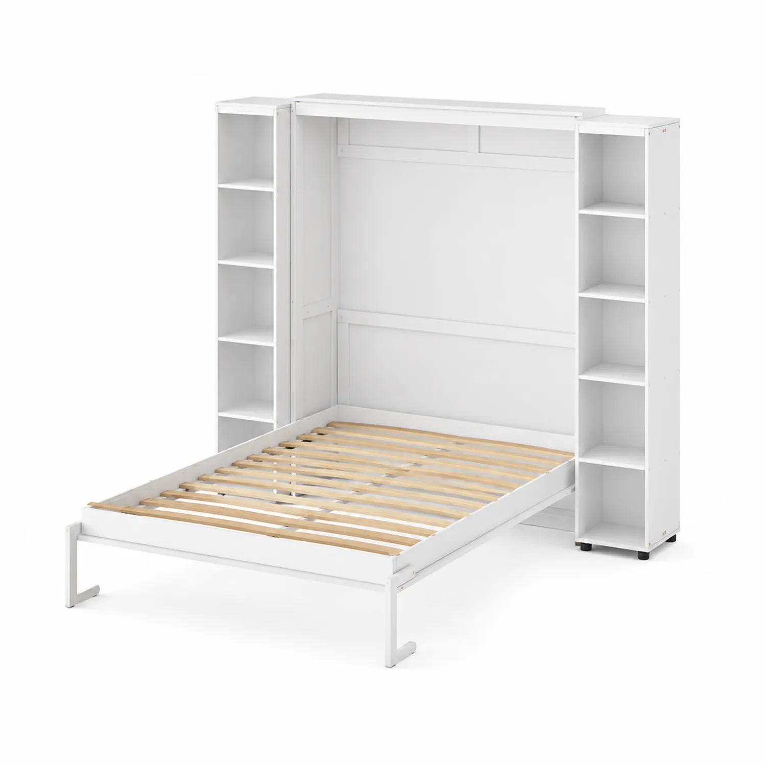 Lit escamotable en bois avec rangements et étagères