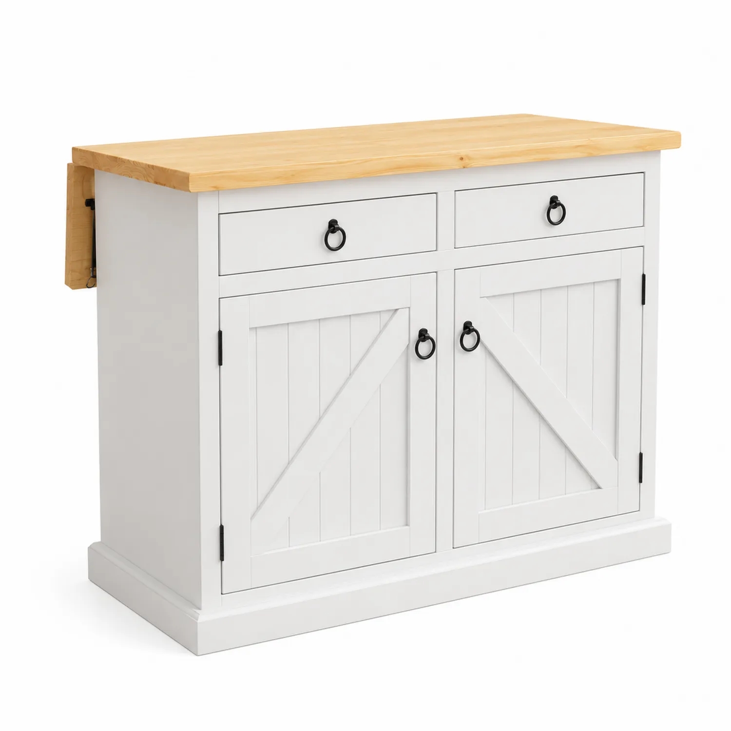 Îlot de cuisine en bois MDF blanc avec dessus en pin