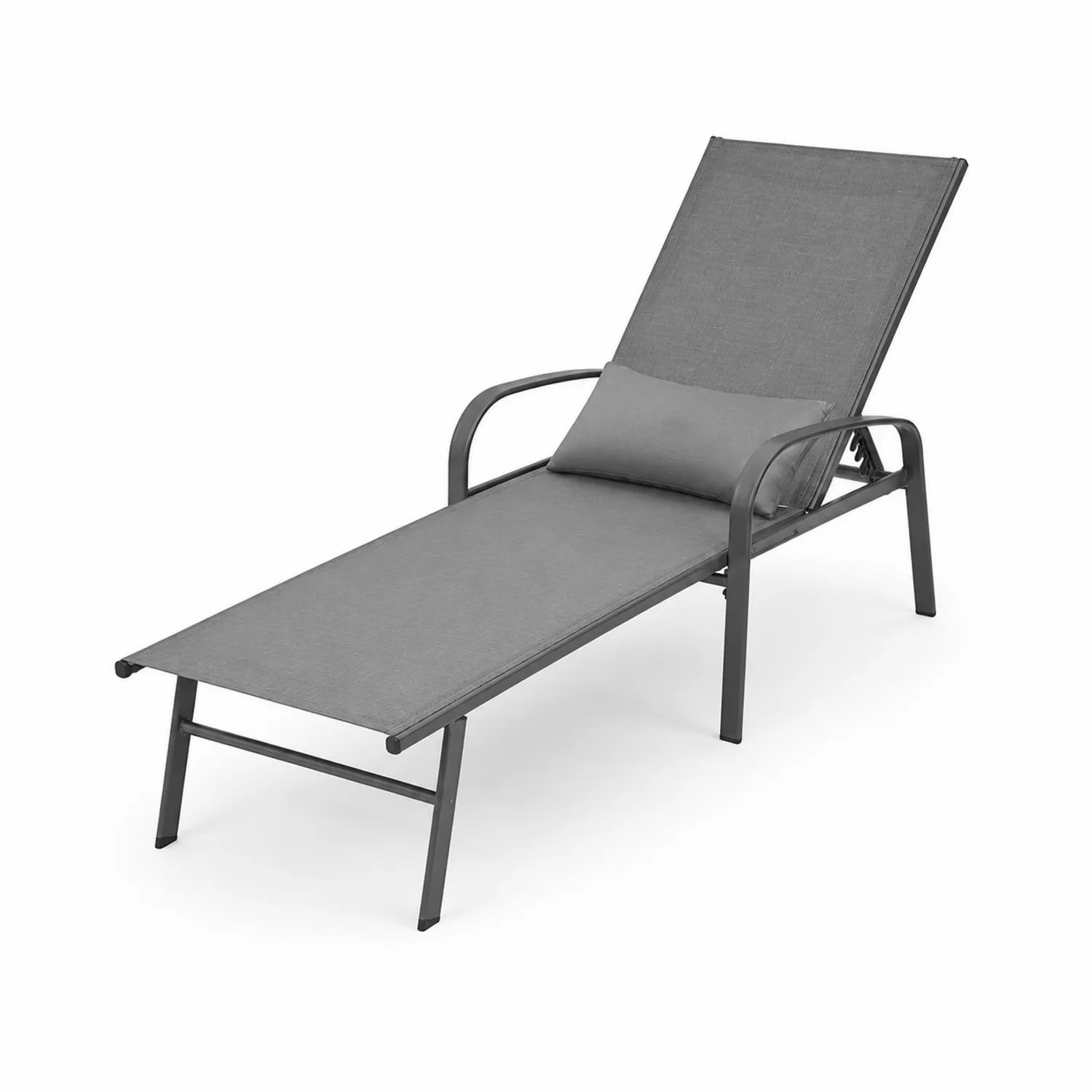 Chaise longue en aluminium et textilène gris