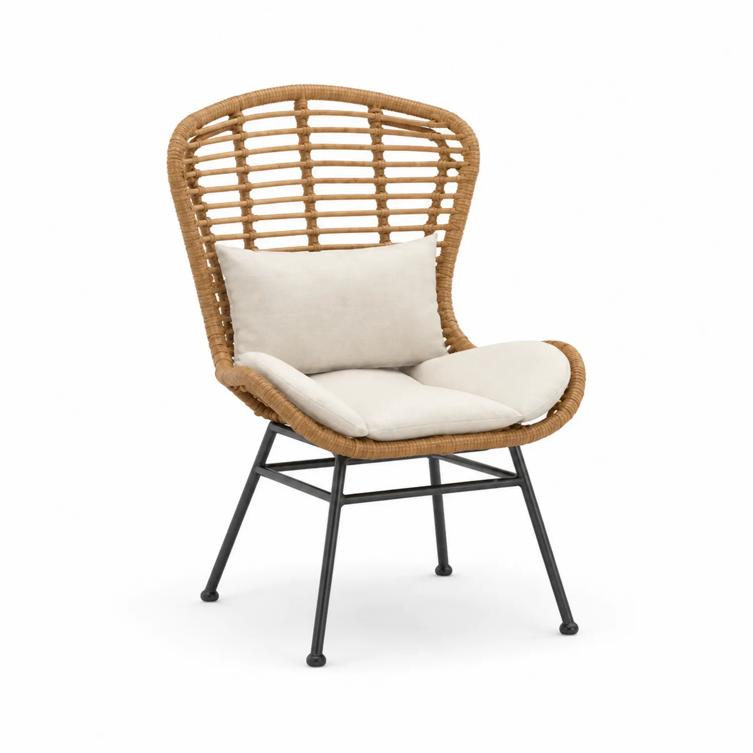 Chaise en résine tressée avec coussin en coton et structure en métal, 65x75x90 cm