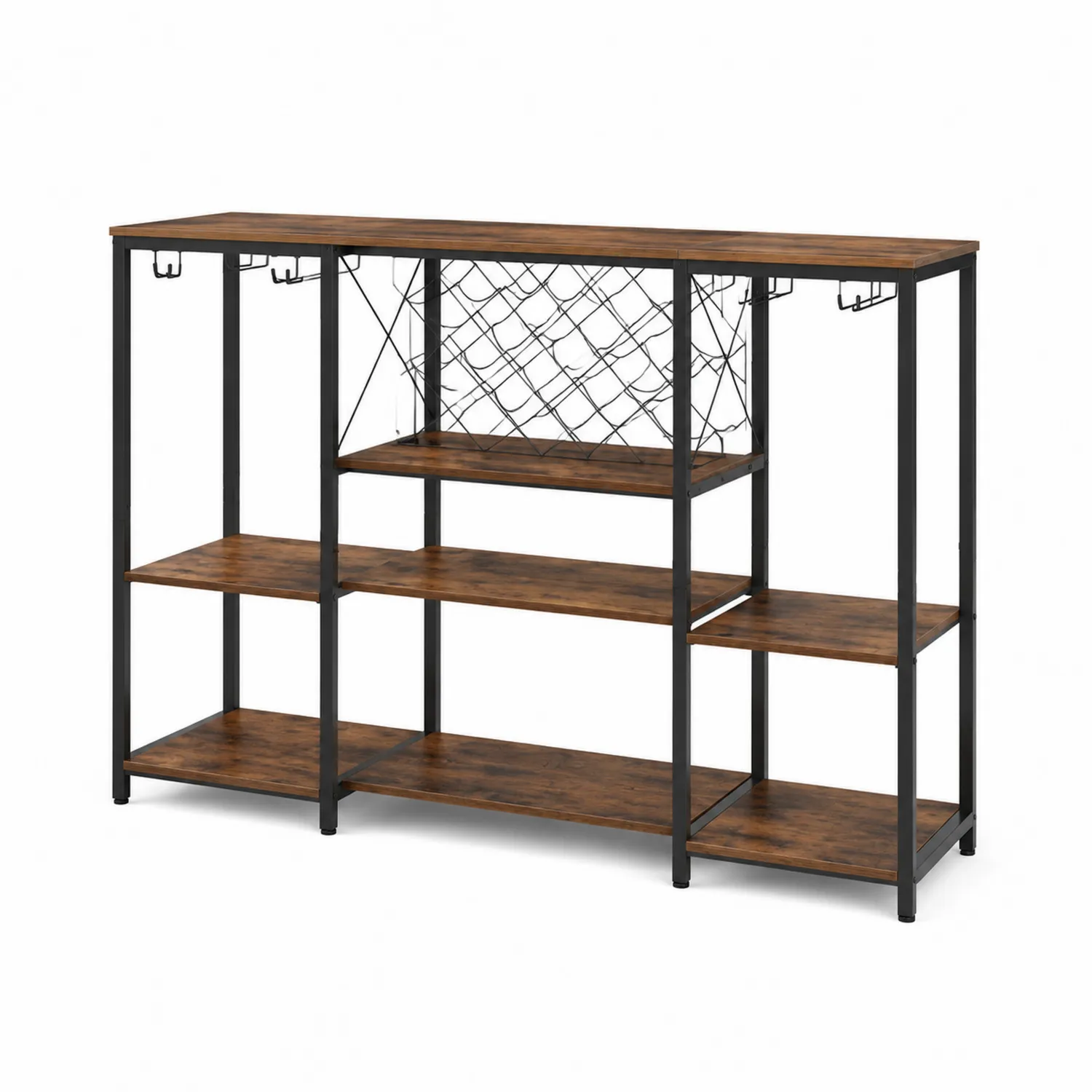 Buffet en bois et métal avec porte-bouteilles