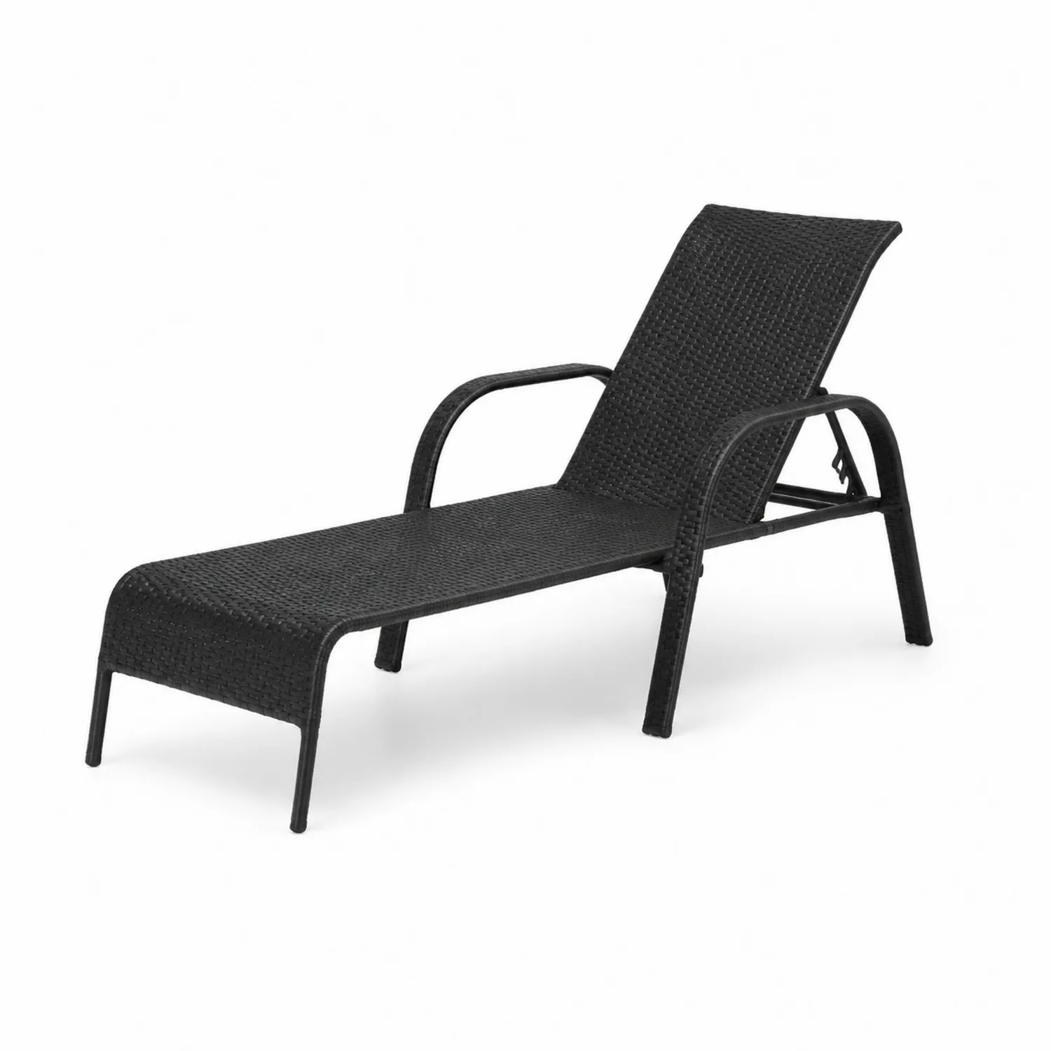 Chaise longue en résine tressée noire avec structure métal