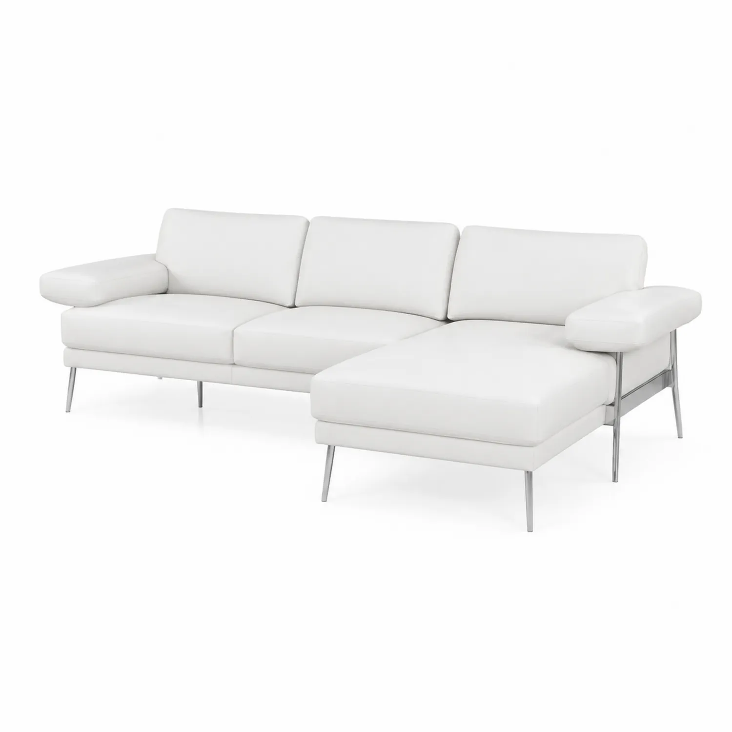 Canapé modulaire en cuir synthétique blanc avec pieds en métal 300cm