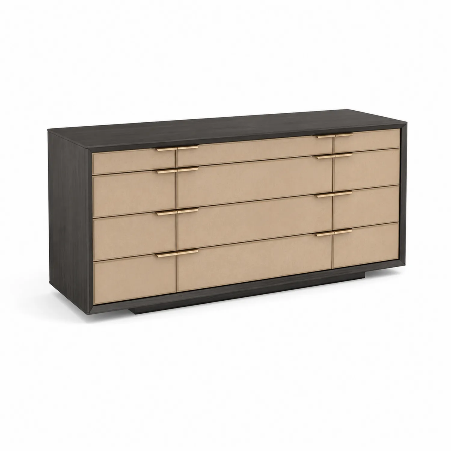 Commode en bois avec six tiroirs MDF Noir et Beige