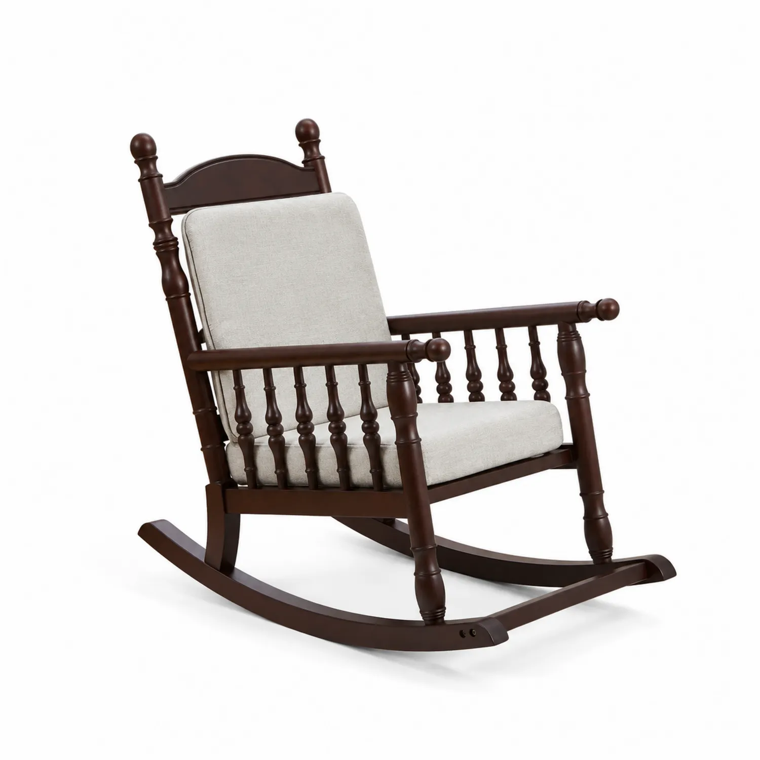 Chaise à bascule en bois avec coussin en tissu