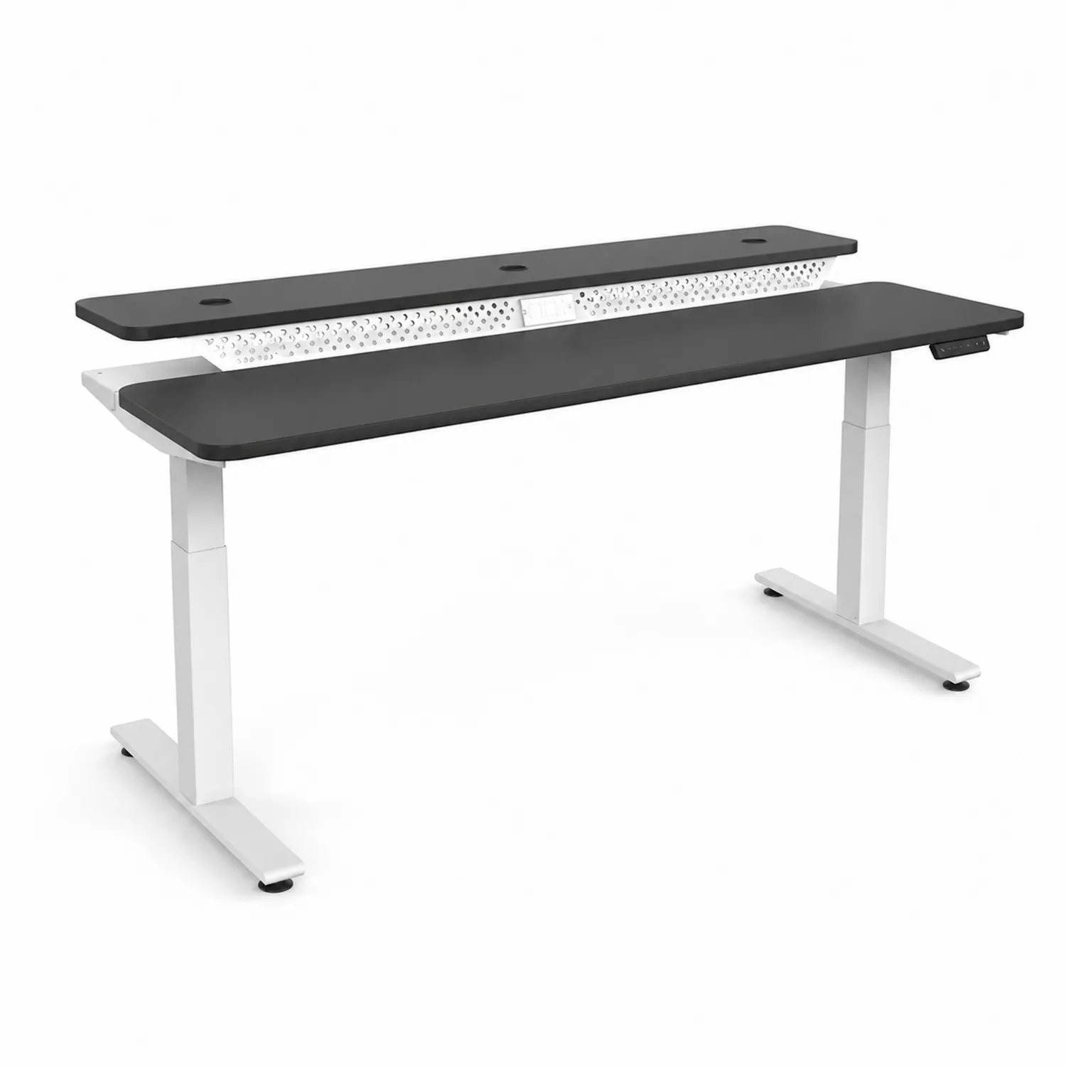 Bureau réglable en hauteur avec plateau MDF noir et pieds en acier 180x80 cm