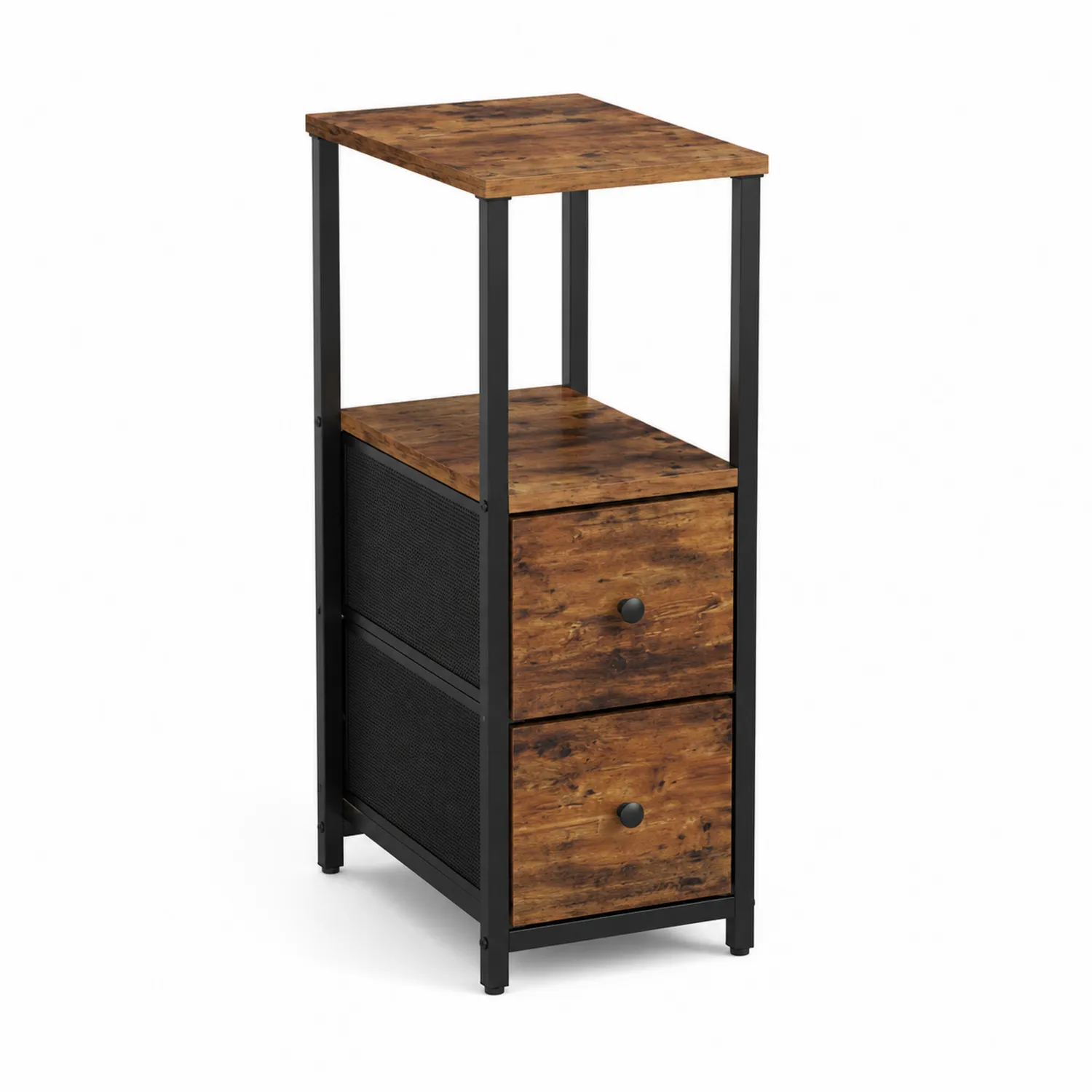 Table d'appoint en bois avec cadre métallique et tiroirs