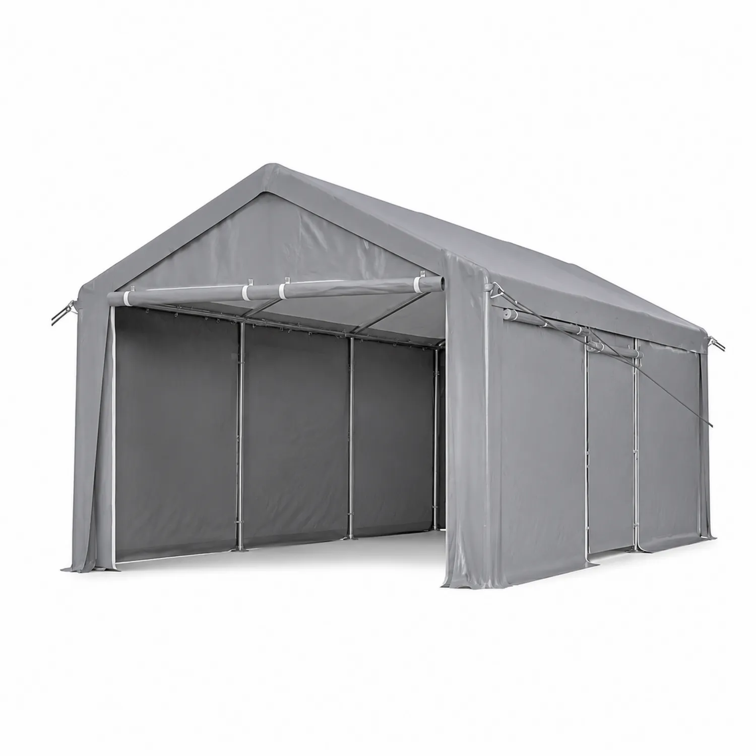 Abri de voiture en métal et tissu polyester gris 300x600x250 cm