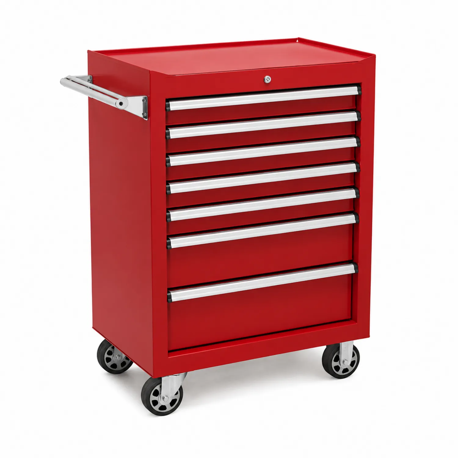 Chariot à outils en métal rouge avec 7 tiroirs et roulettes