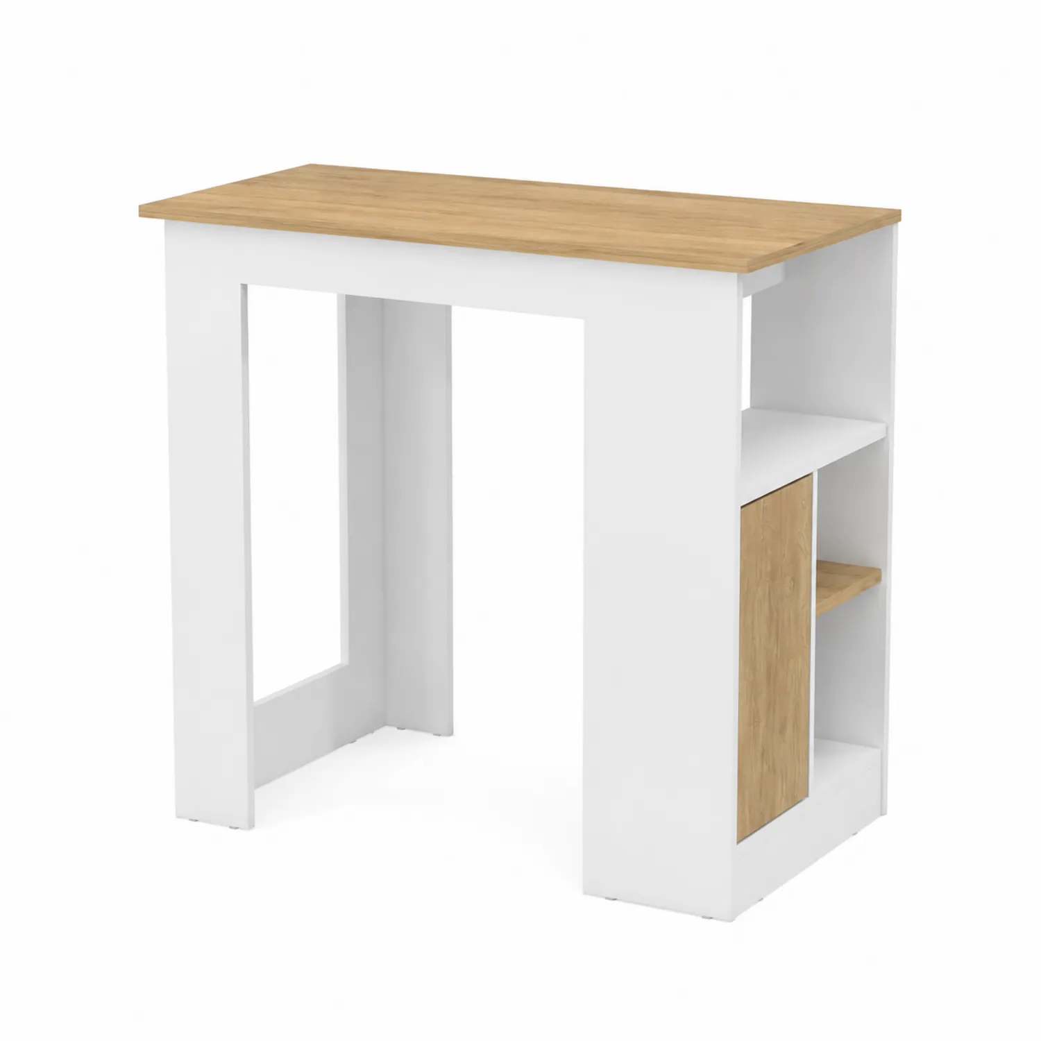 Îlot de cuisine en bois et MDF Blanc avec étagères