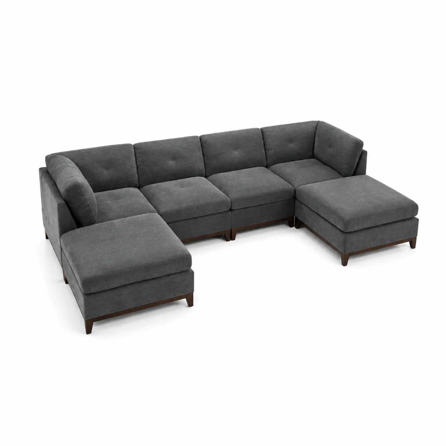 Canapé modulaire en tissu gris en forme de U avec pieds en bois