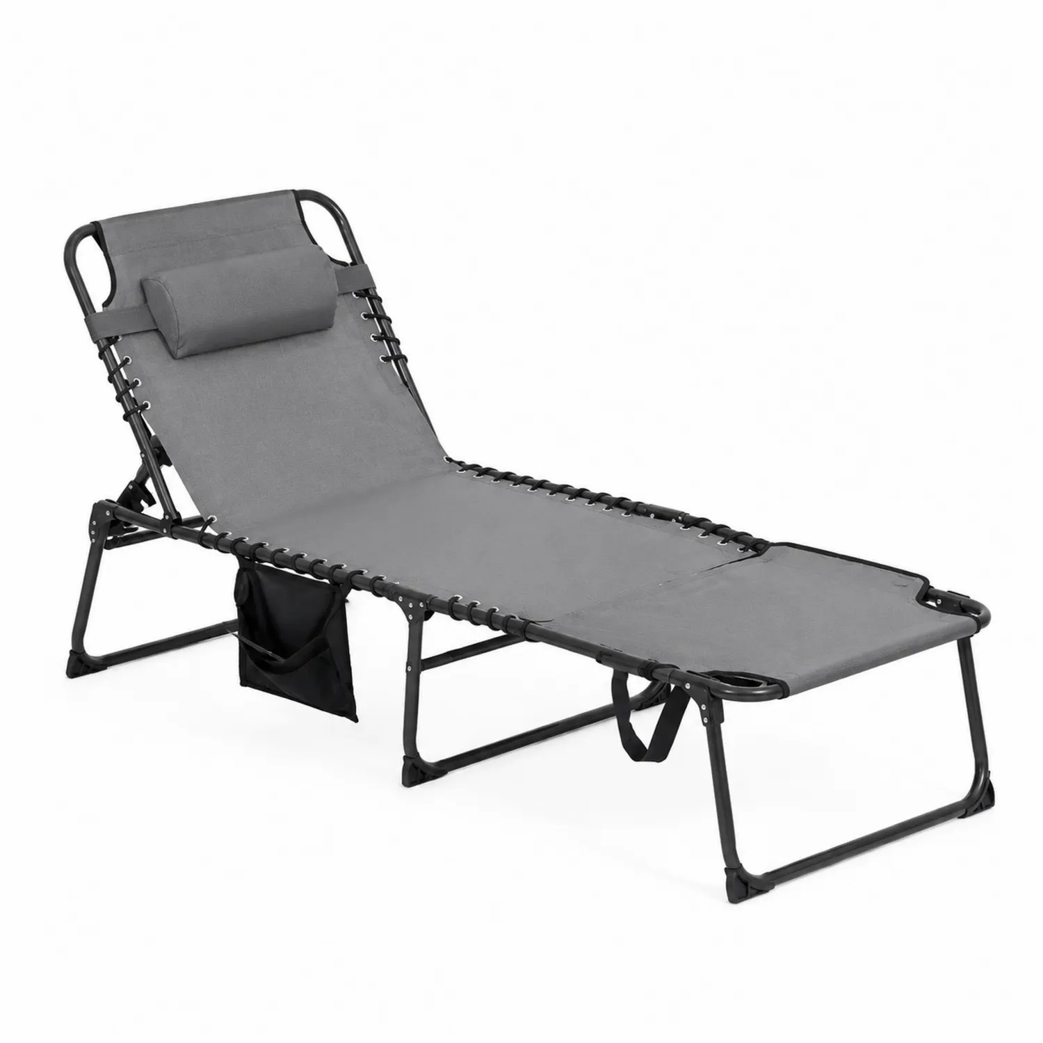 Chaise longue pliable en métal et tissu Gris