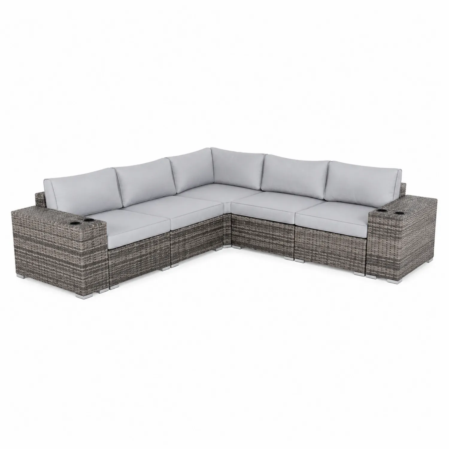 Canapé modulaire d'extérieur en rotin et coussins gris clair