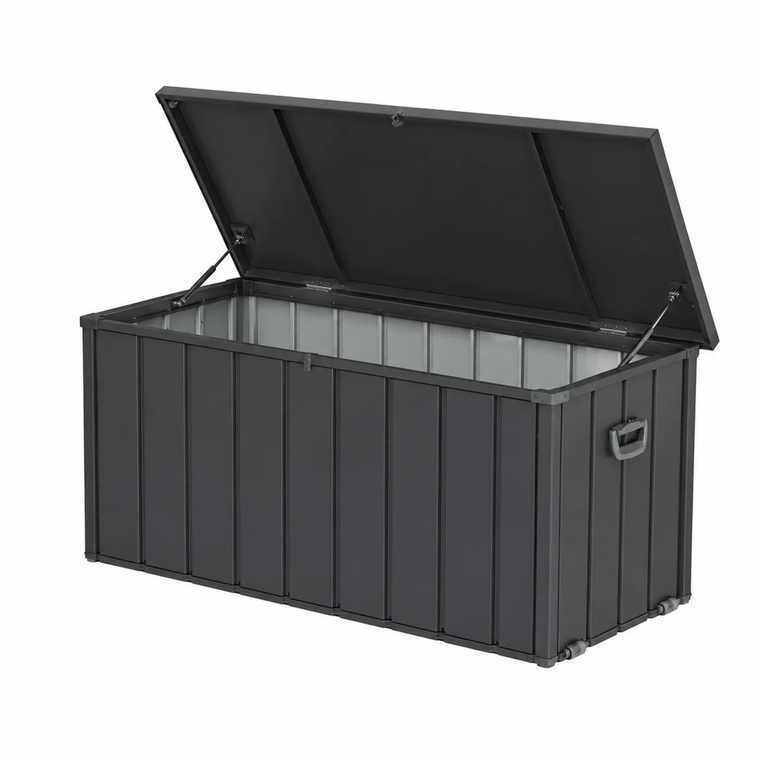 Coffre de rangement extérieur en métal gris avec finition anti-corrosion