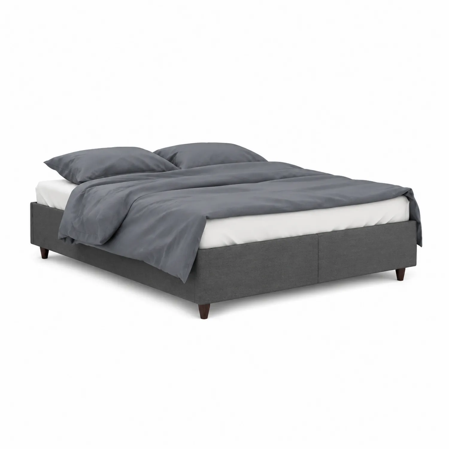 Lit double en bois et tissu polyester gris avec pieds en bois 160x200 cm
