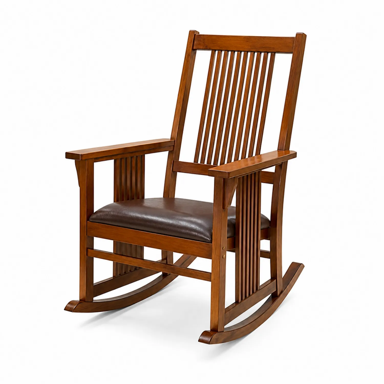 Chaise à bascule en bois avec coussin en cuir PU