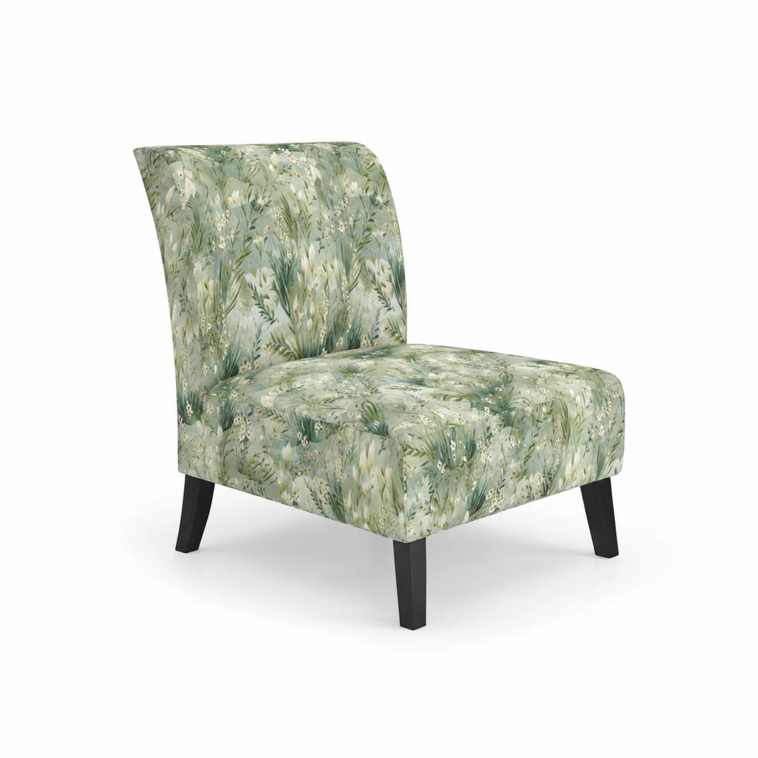 Chaise en bois et polyester avec motif floral vert