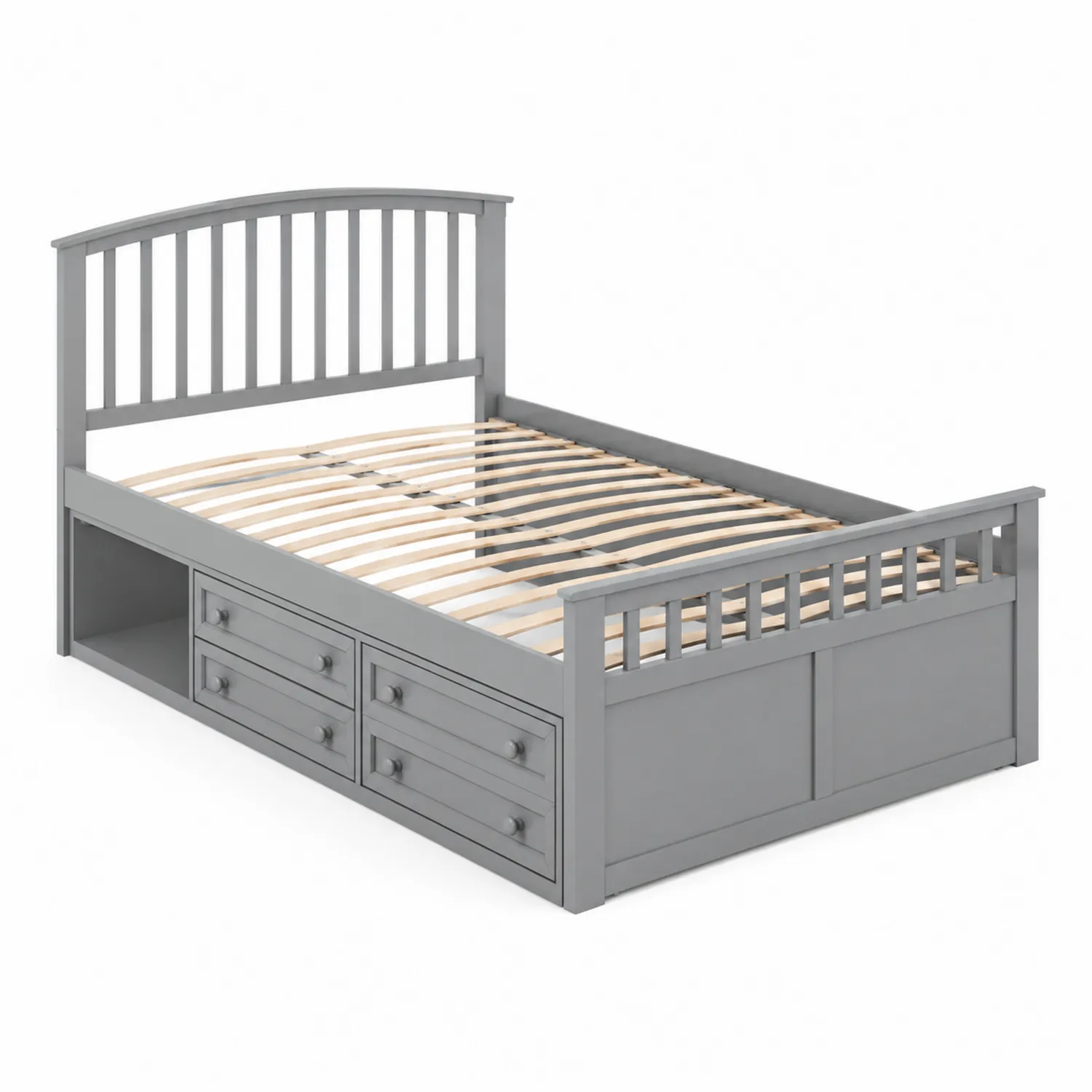 Lit simple en bois avec tiroirs de rangement Gris