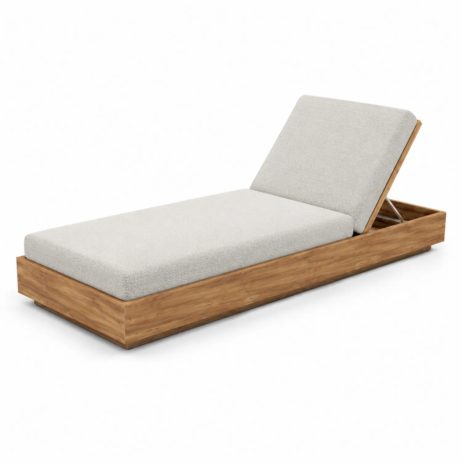 Lit de soleil en acacia avec coussin en polyester crème