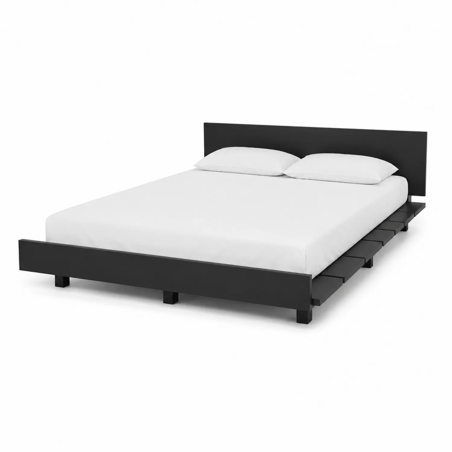 Lit double en bois noir avec tête de lit 200x160 cm