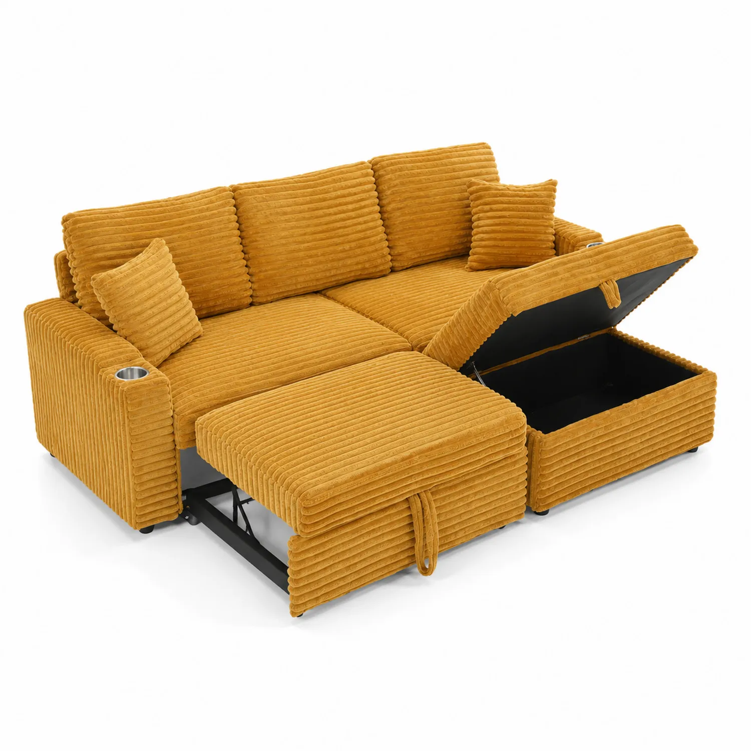 Canapé modulaire en velours côtelé Jaune avec rangement