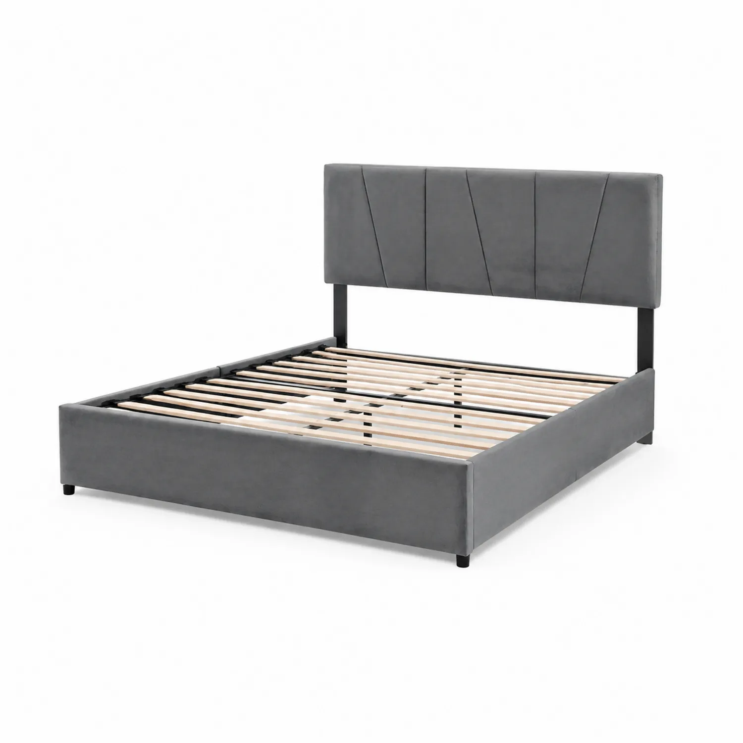 Lit double en velours Gris 160x200 cm
