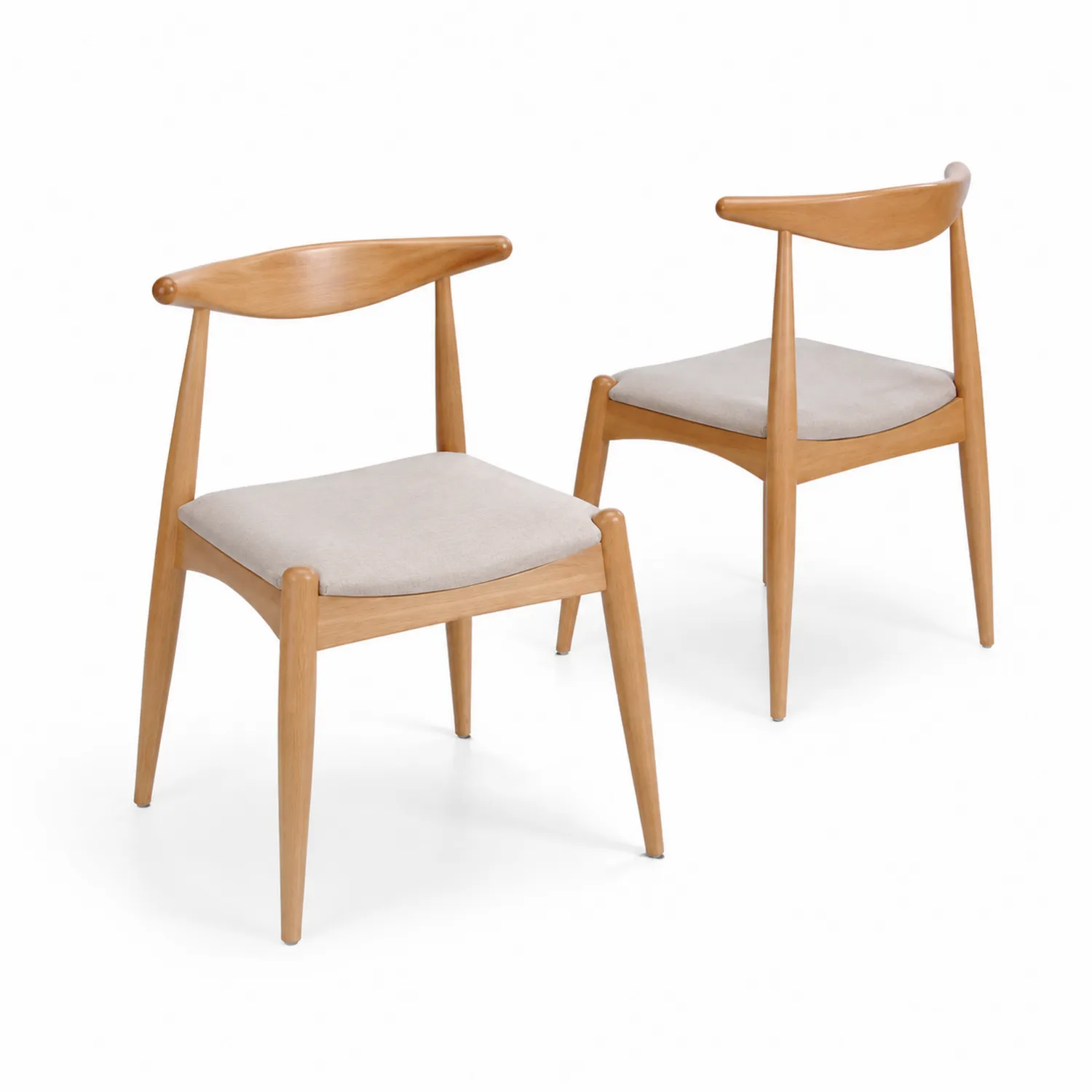 Chaises en bois avec assise en tissu polyester beige, lot de 2
