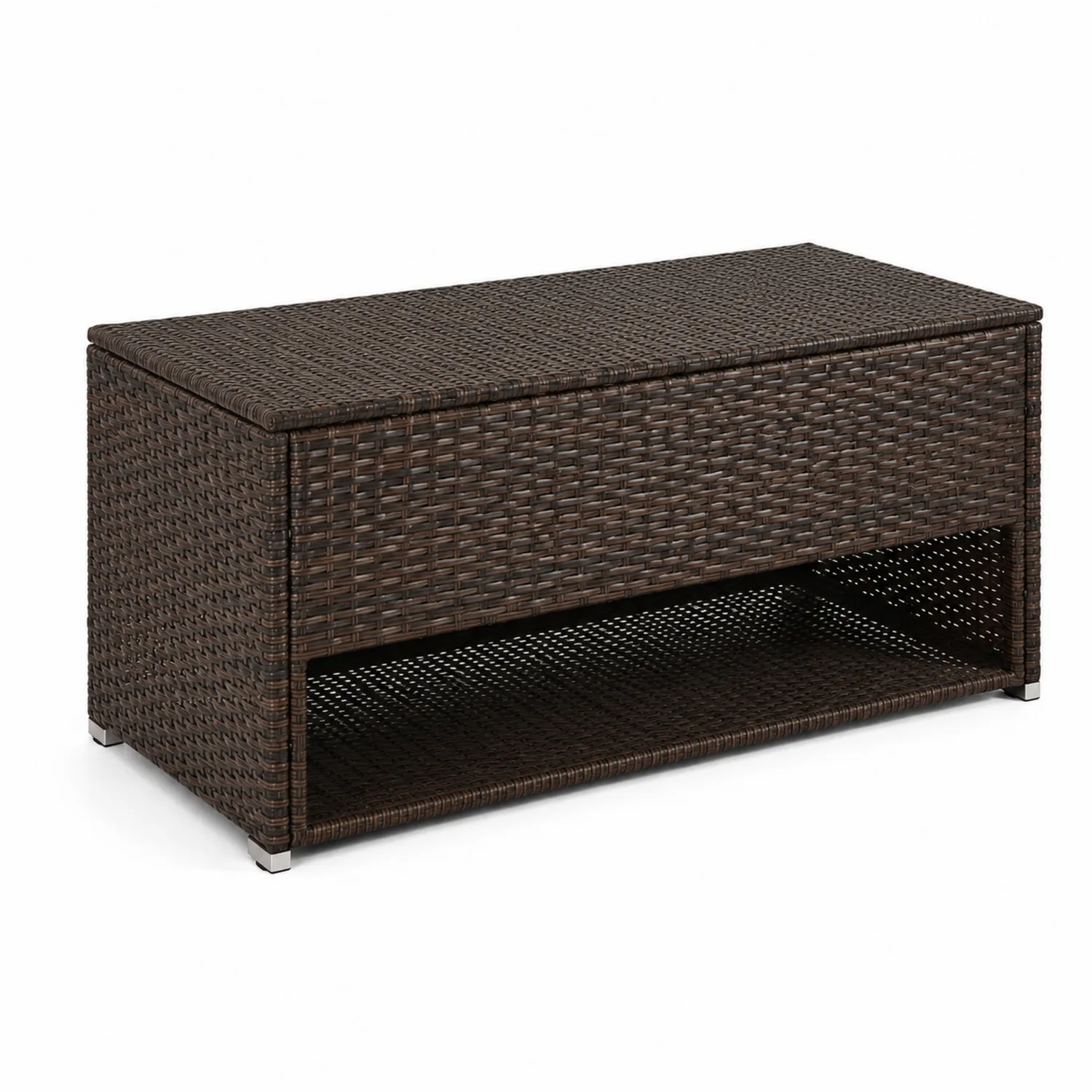 Coffre de rangement en rotin synthétique brun avec étagère inférieure