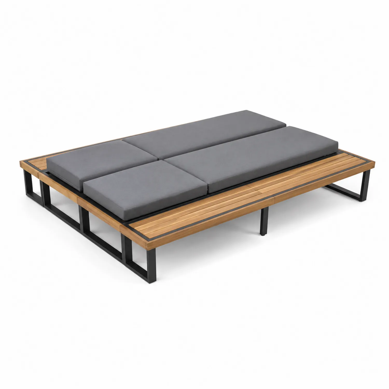Lit de jour en bois et métal avec coussins gris 200x140x30 cm
