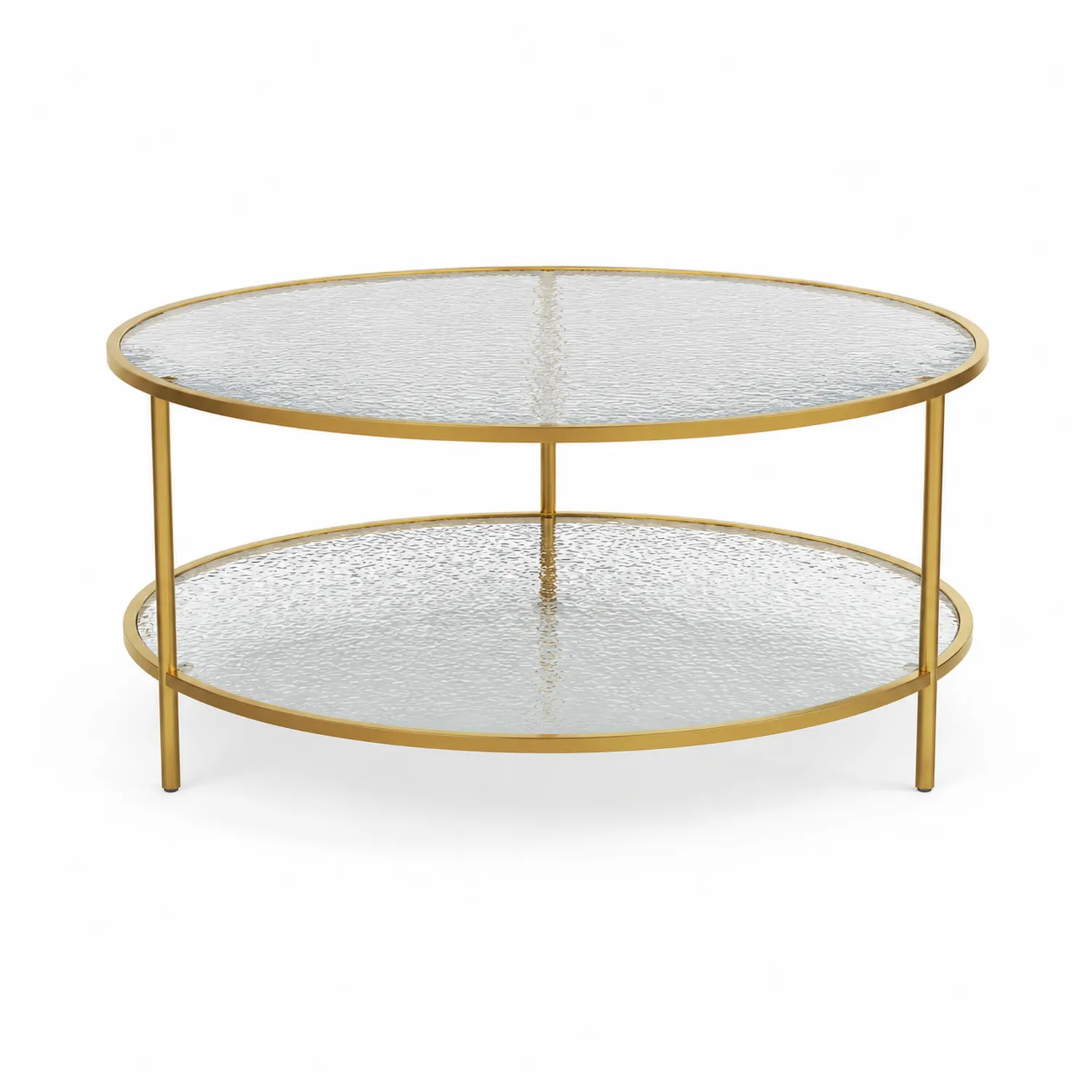 Table basse ronde en verre trempé avec cadre en métal doré