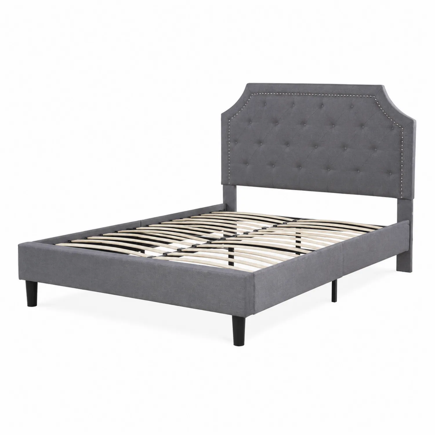 Lit double en tissu gris avec tête de lit capitonnée 200x160 cm