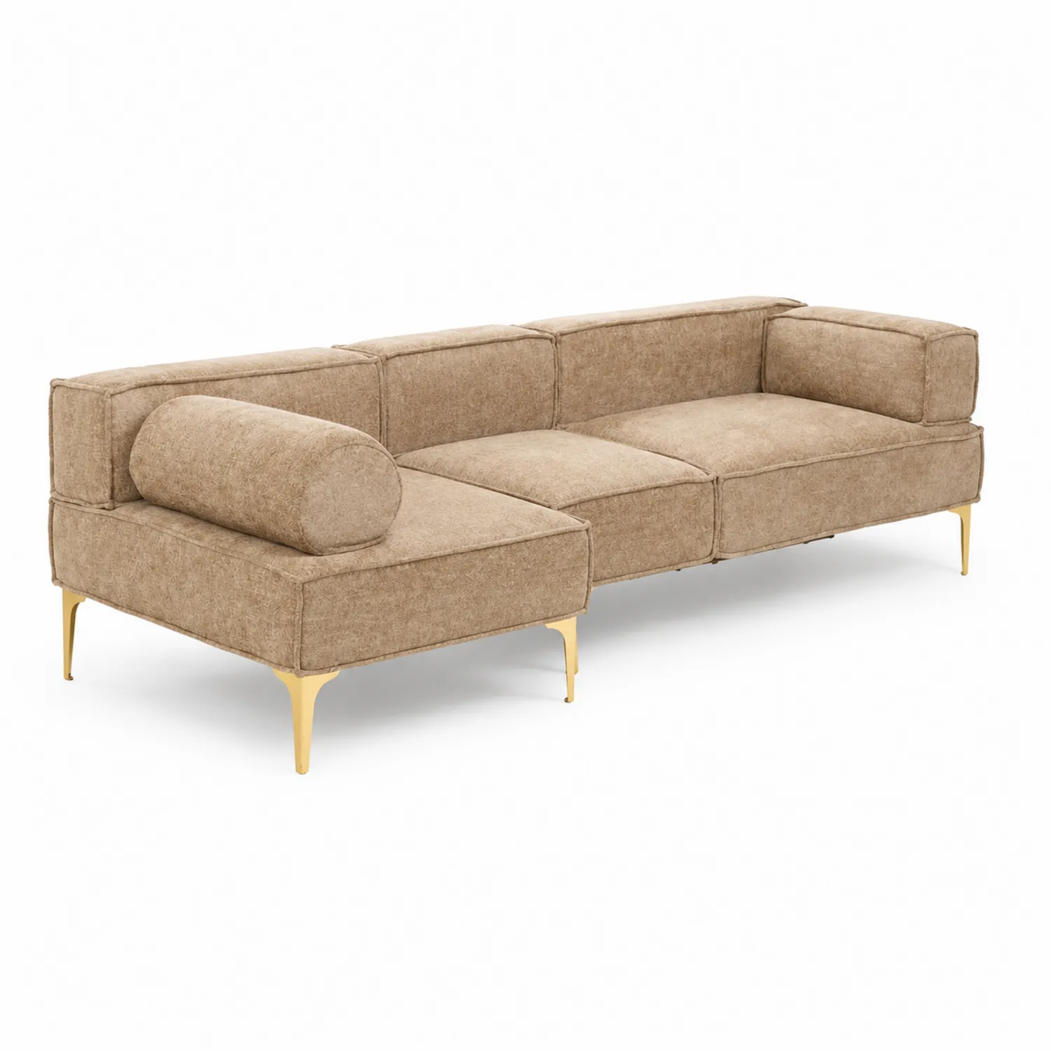 Canapé d'angle en tissu avec pieds en métal doré