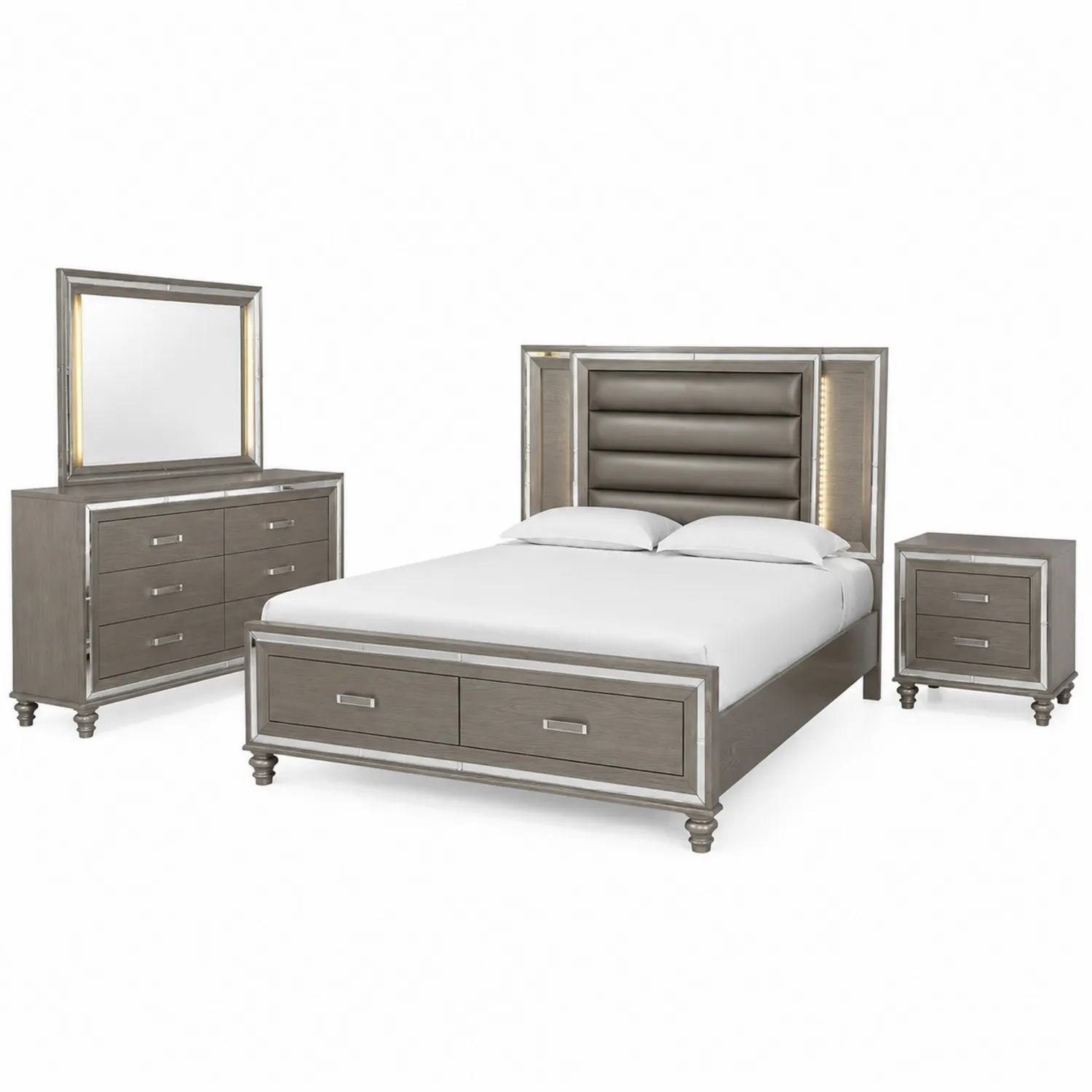 Ensemble de chambre en bois avec lit queen et table de nuit