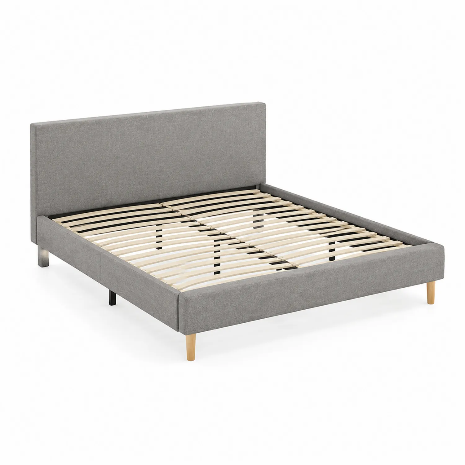 Lit plateforme en bois et tissu Gris