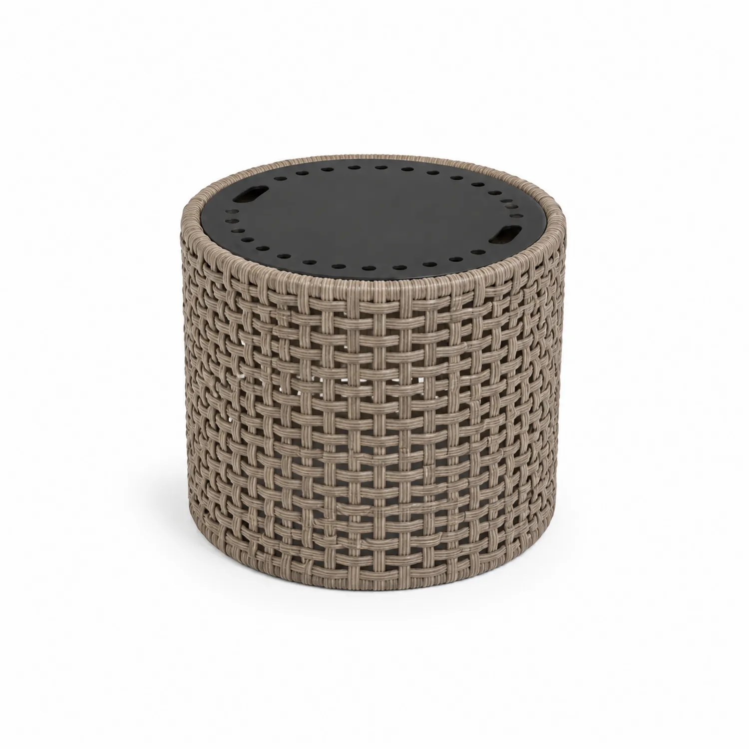 Table d'appoint ronde en résine et aluminium taupe et noir