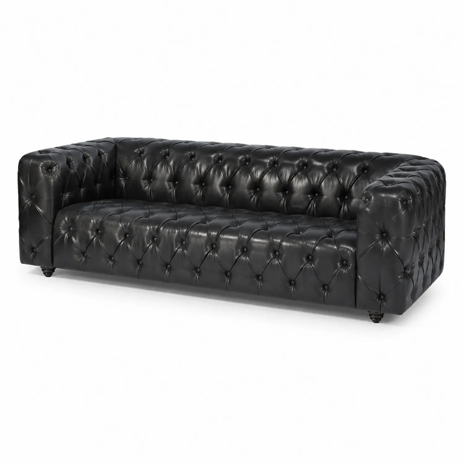 Canapé Chesterfield en Cuir Noir 3 Places