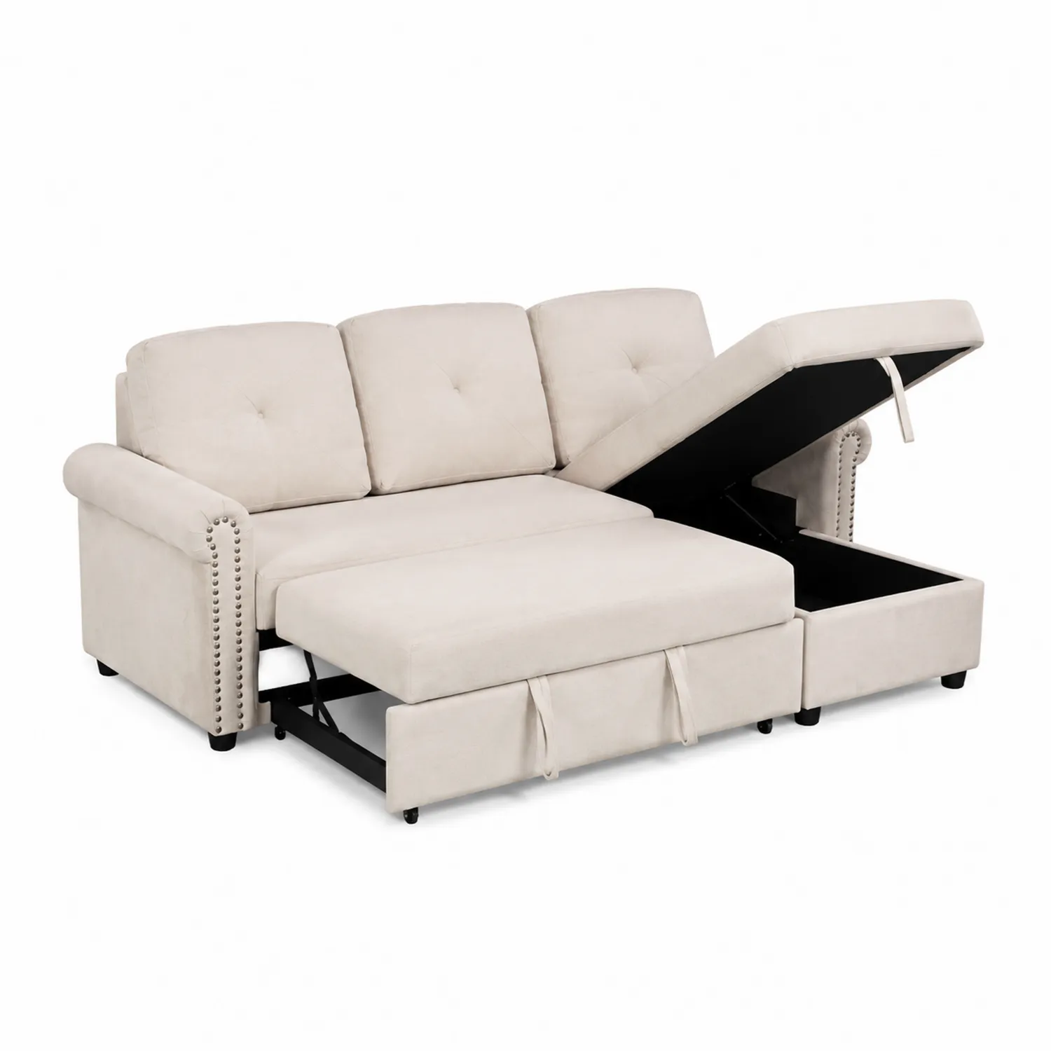 Canapé convertible en L en tissu Beige