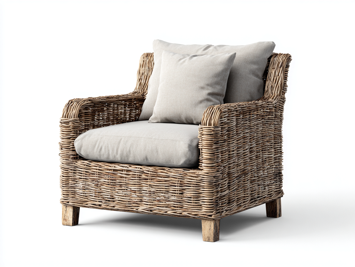 Polyrattan Gartensessel Polyrattan Holz 75x80x85 cm Braun-Beige - Gepolstert Komfort Design-Loftgoden