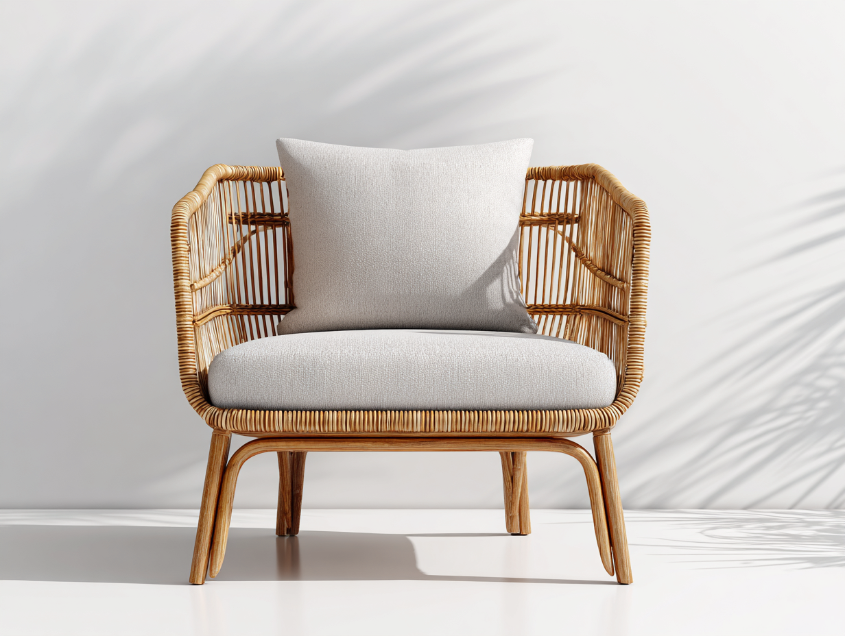 Polyrattan Gartensessel Rattan Holzgestell mit Sitzkissen ca. 75x70x75 cm - Natur-Beige - modernes Design-Loftgoden