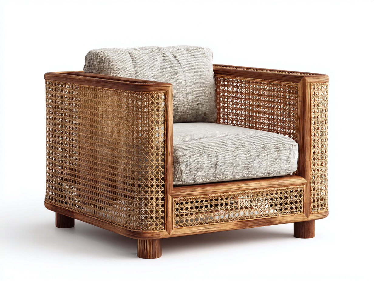 Polyrattan Gartensessel 85x80x75 cm - Natur-Beige - Geflochtenes Design mit Holzrahmen für Garten Terrasse-Loftgoden