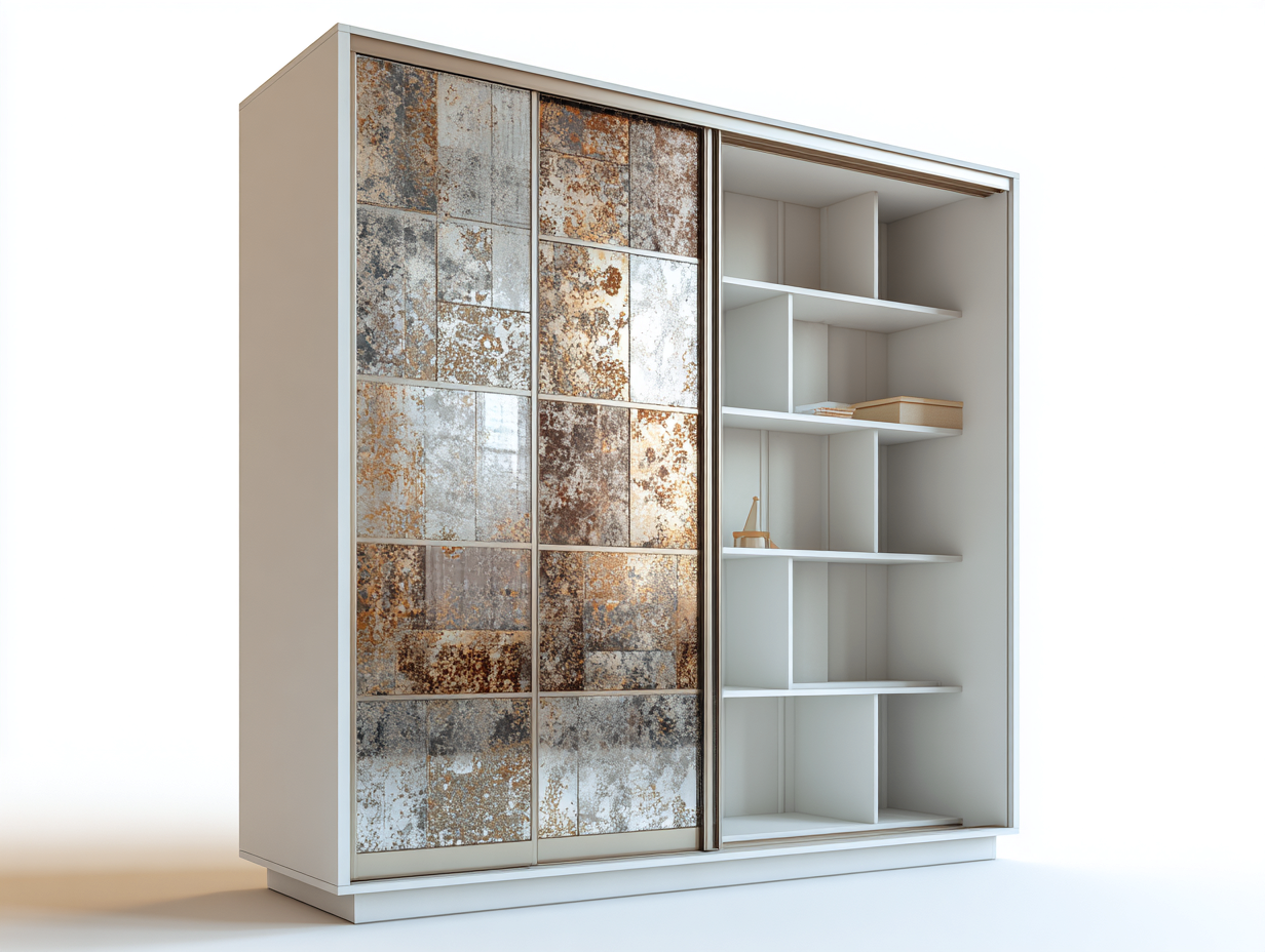 Kleiderschrank Holzwerkstoff 180x60x200 cm Weiß-Braun - Schiebetüren Vintage Design-Loftgoden