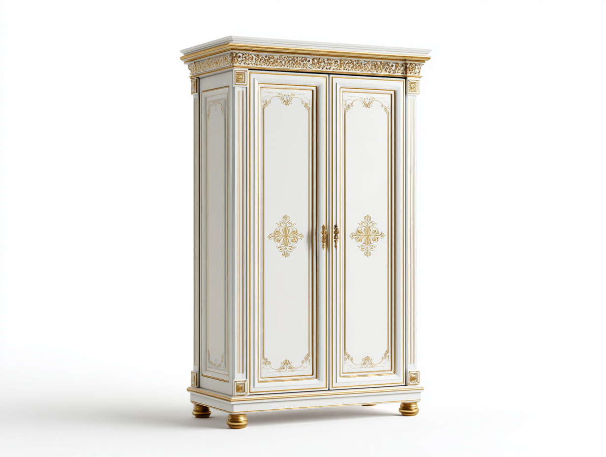 Kleiderschrank Holzwerkstoff 120x60x200 cm - Weiß-Gold - Klassisches Design für Schlafzimmer-Loftgoden