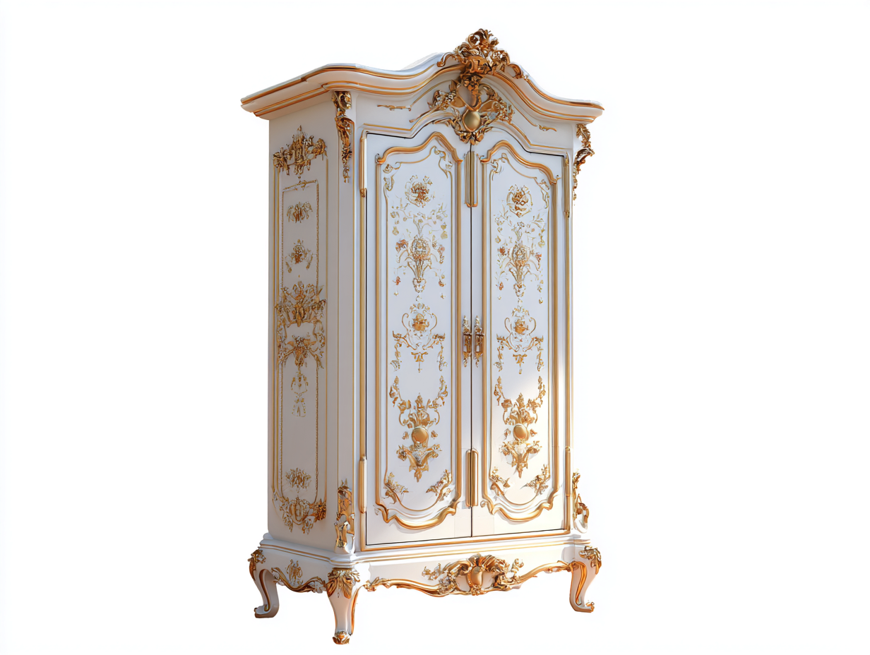 Kleiderschrank Massivholz 120x60x200 cm Weiß Gold Barockstil geeignet für Schlafzimmer - Klassisches Design-Loftgoden